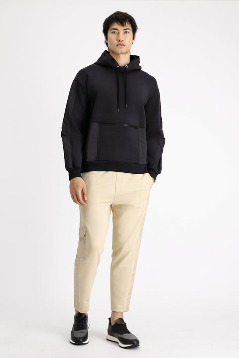 Black Hooded Oversize Zip-Up Cotton Sweatshirt
