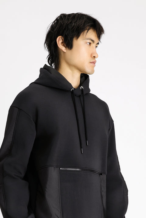 Black Hooded Oversize Zip-Up Cotton Sweatshirt