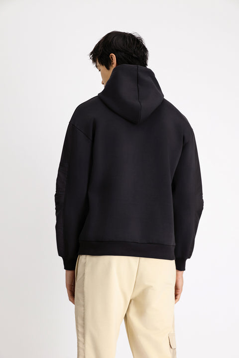 Black Hooded Oversize Zip-Up Cotton Sweatshirt