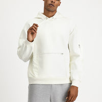 Kırık Beyaz Kapüşonlu Oversize Fermuarlı Pamuklu Sweatshirt