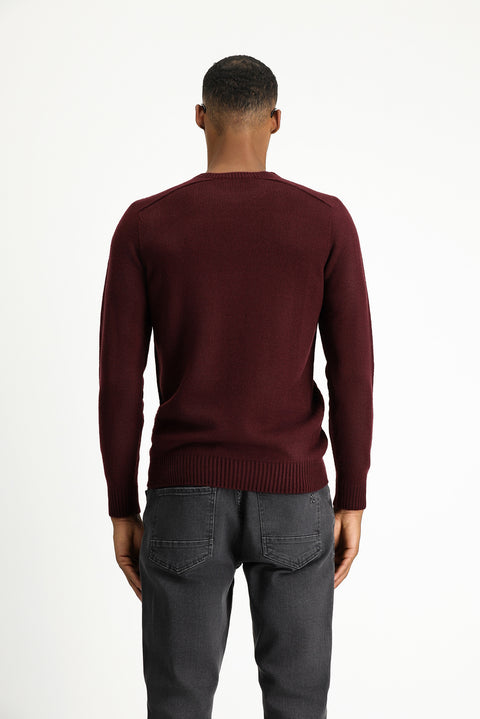 Dark Burgundy Crew Neck Regular Fit Patterned Knitwear Sweater
