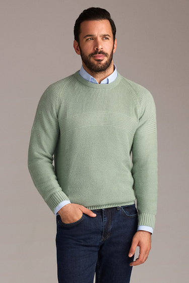 Mint Yeşili Bisiklet Yaka Regular Fit Dikişsiz Desenli Triko Kazak