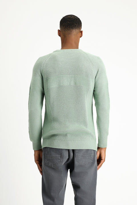 Mint Green Crew Neck Regular Fit Patterned Knit Sweater