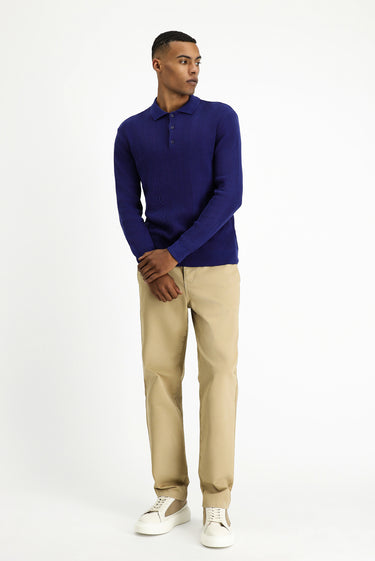 Açık Lacivert Polo Yaka Slim Fit Dar Kesim Desenli Pamuklu Triko Kazak