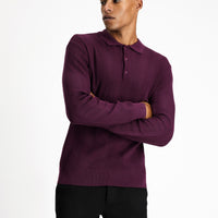 Mürdüm Polo Yaka Düğmeli Slim Fit Desenli Pamuklu Triko Kazak