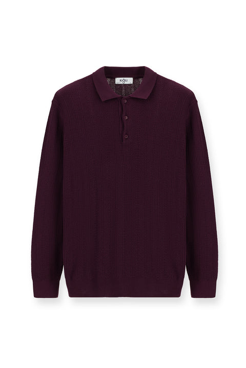 Mürdüm Polo Yaka Düğmeli Slim Fit Desenli Pamuklu Triko Kazak