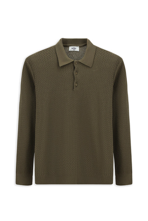 Orta Kahve Polo Yaka Regular Fit Desenli Pamuklu Triko Kazak