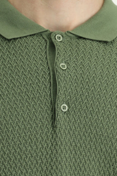 Çağla Yeşili Polo Yaka Regular Fit Desenli Pamuklu Triko Kazak