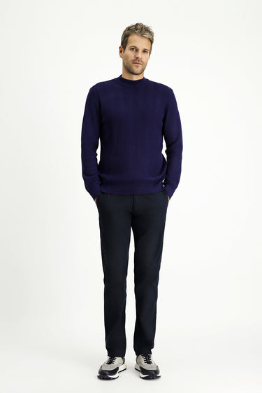 Açık Lacivert Yarım Balıkçı Yaka Slim Fit Dar Kesim Desenli Pamuklu Triko Kazak