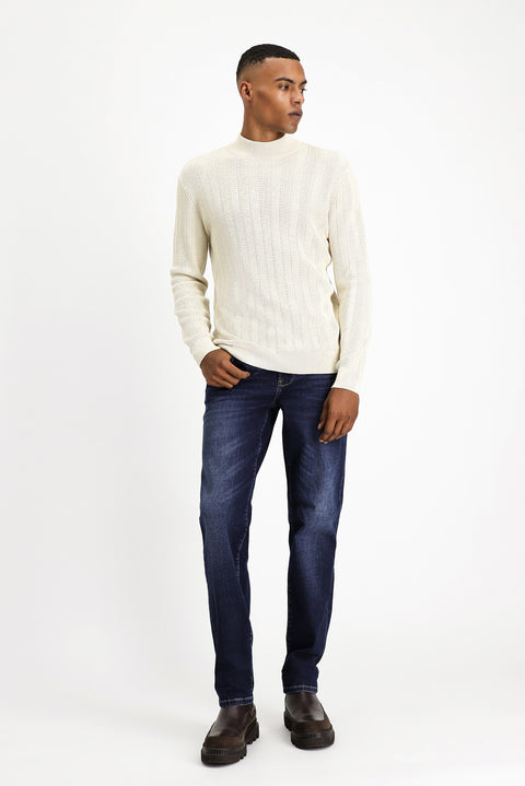 Off-white Semi-Turtleneck Slim Fit Striped Cotton Knit Sweater