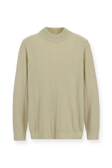 Ekru Yarım Balıkçı Yaka Slim Fit Dar Kesim Desenli Pamuklu Triko Kazak