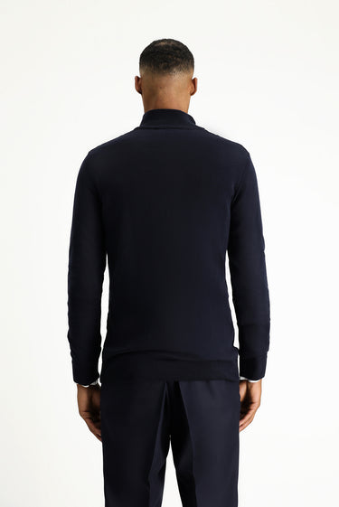 Koyu Lacivert Yarım Balıkçı Yaka Regular Fit Fermuarlı Desenli Pamuklu Triko Kazak