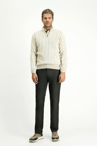 Açık Bej Yarım Balıkçı Yaka Regular Fit Fermuarlı Desenli Triko Kazak