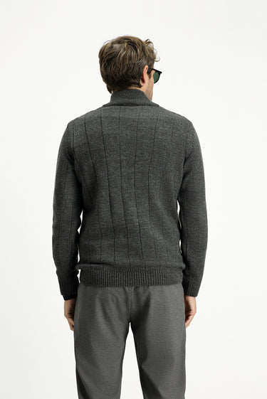 Orta Antrasit Yarım Balıkçı Yaka Regular Fit Fermuarlı Desenli Triko Kazak