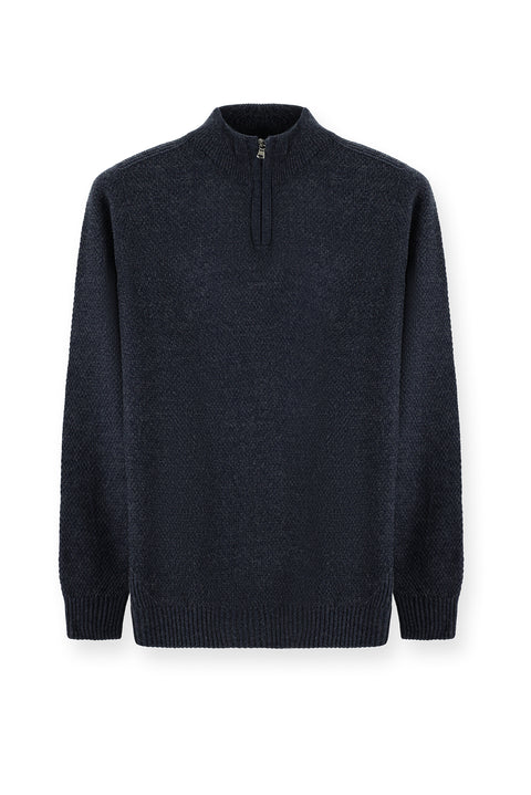 İndigo Yarım Balıkçı Yaka Slim Fit Dar Kesim Fermuarlı Desenli Dikişsiz Triko Kazak