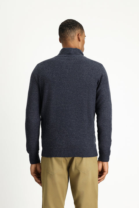 İndigo Yarım Balıkçı Yaka Slim Fit Dar Kesim Fermuarlı Desenli Dikişsiz Triko Kazak