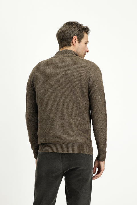 Orta Vizon Yarım Balıkçı Yaka Slim Fit Dar Kesim Fermuarlı Desenli Dikişsiz Triko Kazak
