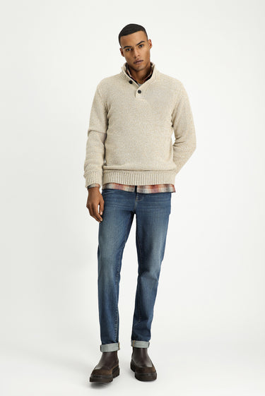 Orta Bej Yarım Balıkçı Yaka Regular Fit Desenli Alpaka Yünlü Triko Kazak