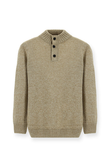 Orta Bej Yarım Balıkçı Yaka Regular Fit Desenli Alpaka Yünlü Triko Kazak