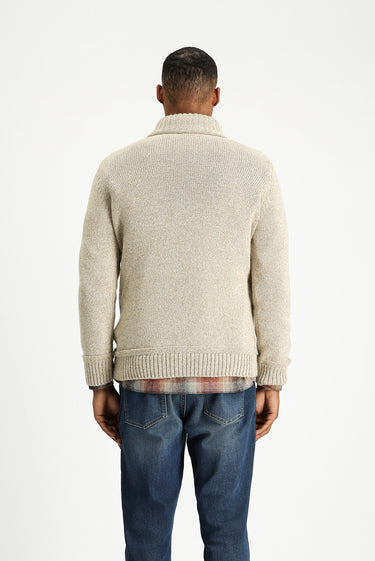 Orta Bej Yarım Balıkçı Yaka Regular Fit Desenli Alpaka Yünlü Triko Kazak