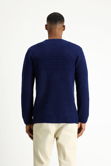 Açık Lacivert Bisiklet Yaka Regular Fit Çizgili Triko Kazak