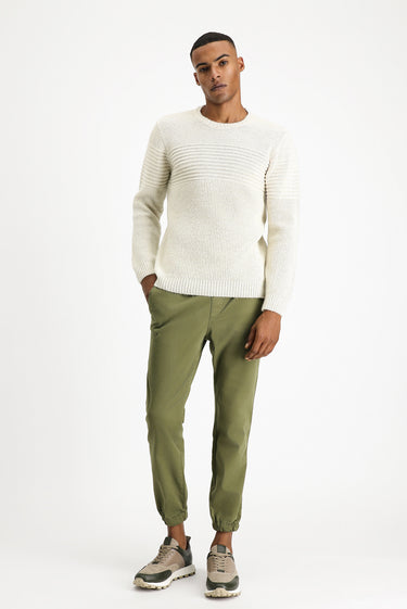 Açık Bej Bisiklet Yaka Regular Fit Çizgili Triko Kazak