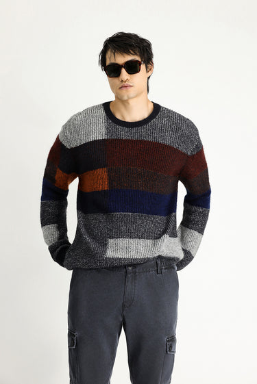 Kiremit Bisiklet Yaka Regular Fit Desenli Triko Kazak