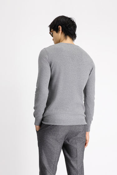 Orta Gri Melanj Bisiklet Yaka Slim Fit Dar Kesim Desenli Pamuklu Triko Kazak