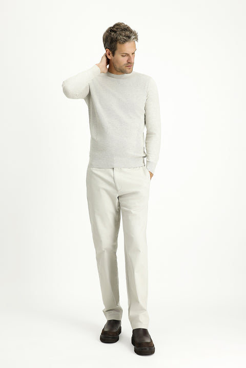 Light Grey Melange Crew Neck Slim Fit Narrow Cut Patterned Cotton Knit Sweater