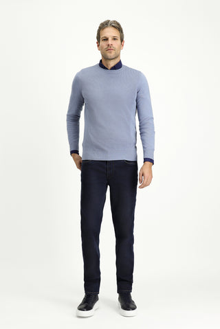 Havacı Mavi Bisiklet Yaka Slim Fit Dar Kesim Desenli Pamuklu Triko Kazak