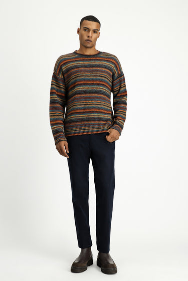 Çok Renkli Bisiklet Yaka Oversize Çizgili Yünlü Triko Kazak