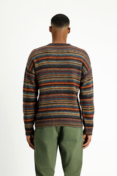 Çok Renkli Bisiklet Yaka Oversize Çizgili Yünlü Triko Kazak