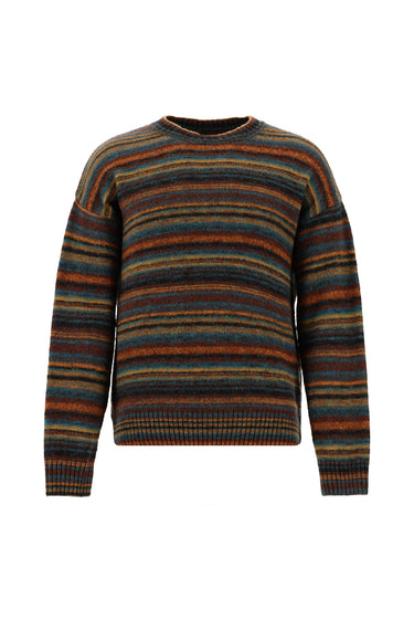 Çok Renkli Bisiklet Yaka Oversize Çizgili Yünlü Triko Kazak