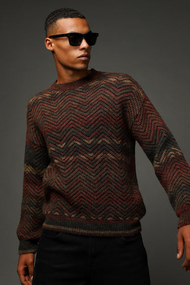 Açık Bordo Bisiklet Yaka Oversize Desenli Yünlü Triko Kazak