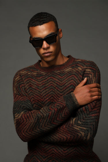 Açık Bordo Bisiklet Yaka Oversize Desenli Yünlü Triko Kazak