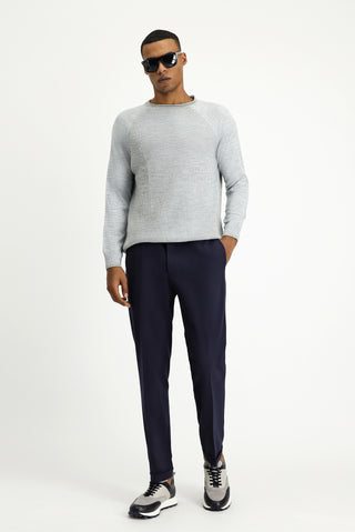 Açık Mavi Bisiklet Yaka Slim Fit Dar Kesim Çizgili Triko Kazak