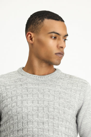 Açık Gri Melanj Bisiklet Yaka Regular Fit Desenli Triko Kazak