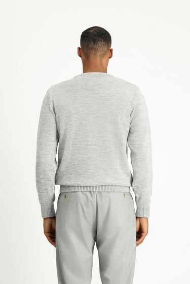 Açık Gri Melanj Bisiklet Yaka Regular Fit Desenli Triko Kazak