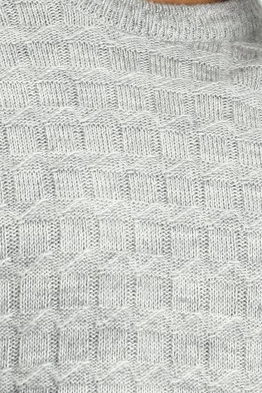 Açık Gri Melanj Bisiklet Yaka Regular Fit Desenli Triko Kazak