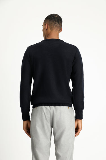 Koyu Lacivert Bisiklet Yaka Regular Fit Desenli Triko Kazak