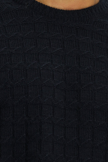 Koyu Lacivert Bisiklet Yaka Regular Fit Desenli Triko Kazak