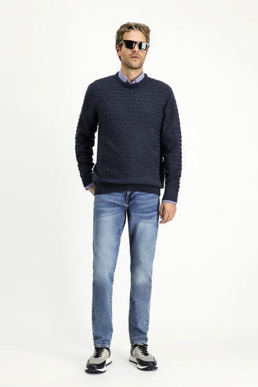 İndigo Bisiklet Yaka Regular Fit Desenli Triko Kazak