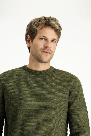 Orta Haki Bisiklet Yaka Regular Fit Desenli Triko Kazak