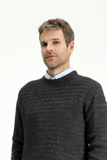 Orta Antrasit Bisiklet Yaka Regular Fit Desenli Triko Kazak