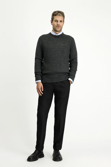 Orta Antrasit Bisiklet Yaka Regular Fit Desenli Triko Kazak