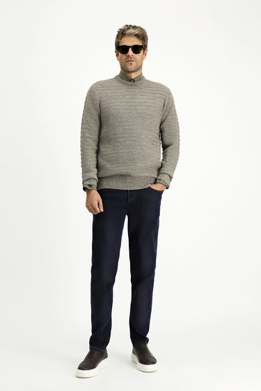 Açık Vizon Bisiklet Yaka Regular Fit Desenli Triko Kazak