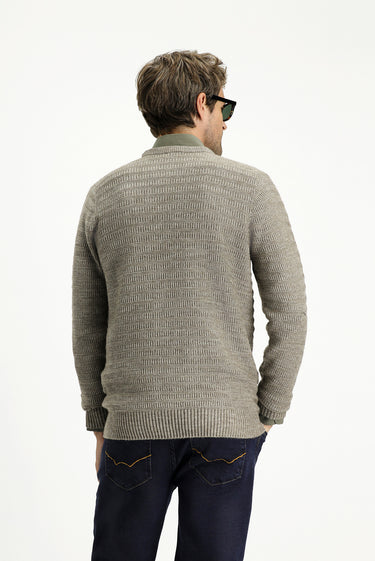 Açık Vizon Bisiklet Yaka Regular Fit Desenli Triko Kazak