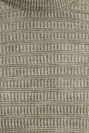 Açık Vizon Bisiklet Yaka Regular Fit Desenli Triko Kazak