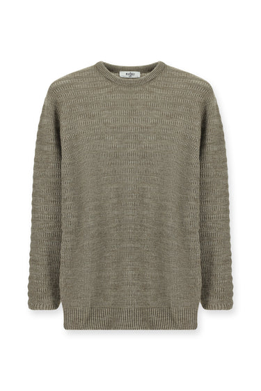 Açık Vizon Bisiklet Yaka Regular Fit Desenli Triko Kazak