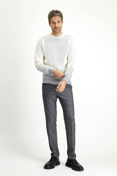 Ekru Bisiklet Yaka Regular Fit Desenli Triko Kazak